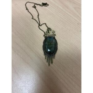 Unique Boho Mushroom Themed  Labradorite Statement Necklace